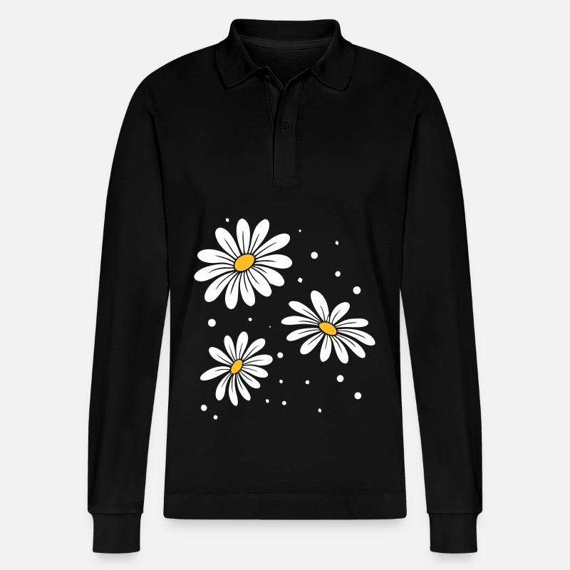Gänseblümchen Punkte - Stanley/Stella Unisex Bio-Langarm-Poloshirt Prepster - Schwarz