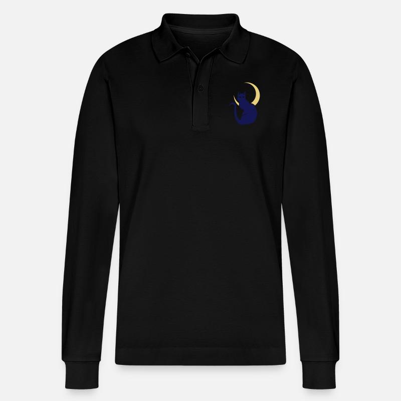 Night Cat - Stanley/Stella Unisex Bio-Langarm-Poloshirt Prepster - Schwarz