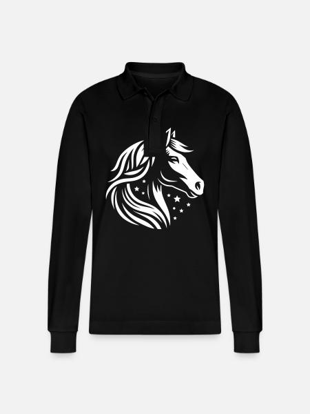 Horse Head Stars - Stanley/Stella Organic Unisex Long-Sleeved Polo Shirt Prepster - black