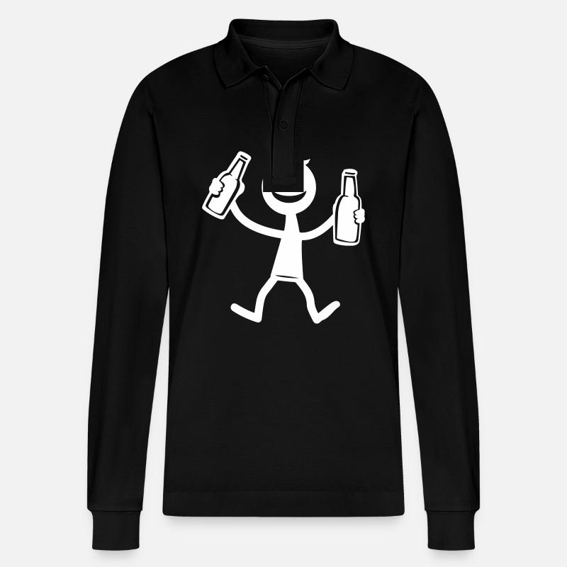 Drinking Bier - Stanley/Stella Unisex Bio-Langarm-Poloshirt Prepster - Schwarz