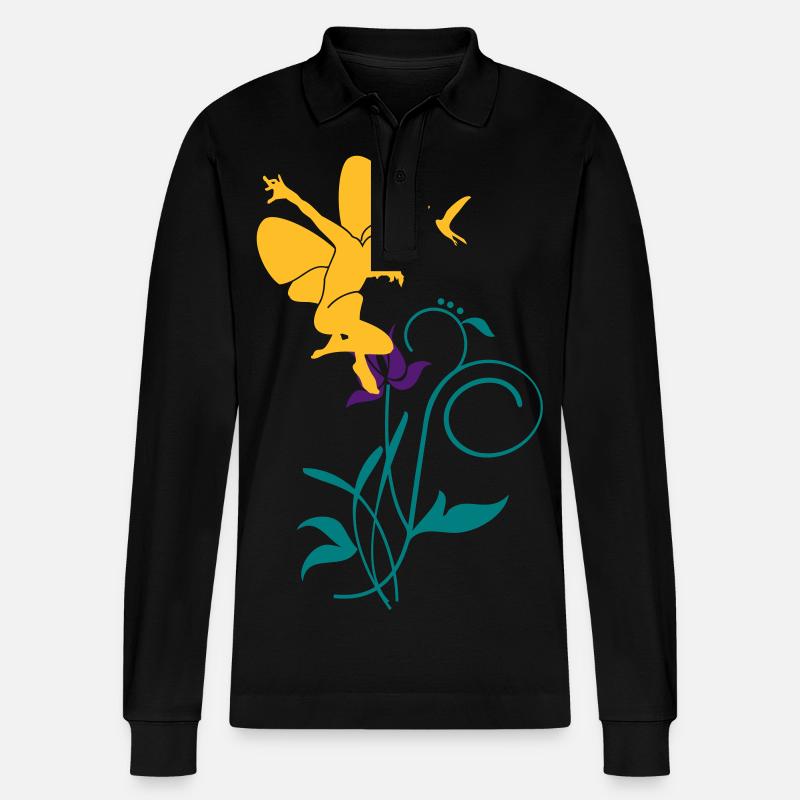 Orchidee / orchid (2c) - Stanley/Stella Unisex Bio-Langarm-Poloshirt Prepster - Schwarz