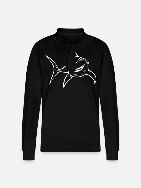 Funny shark - Stanley/Stella Organic Unisex Long-Sleeved Polo Shirt Prepster - black