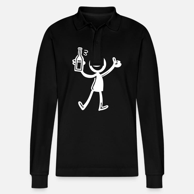 Drinking Comic Illustration Beer - Stanley/Stella Organic Unisex Long-Sleeved Polo Shirt Prepster - black