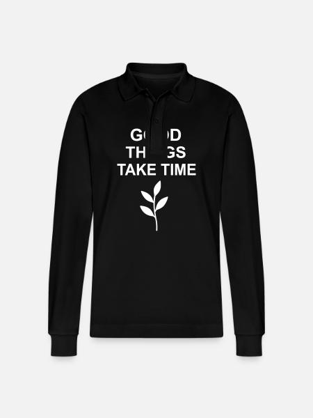 Good Things Take Time Design - Stanley/Stella Organic Unisex Long-Sleeved Polo Shirt Prepster - black