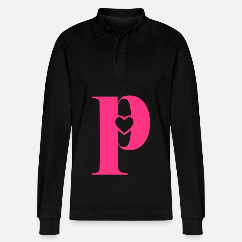 Buchstabe p Anfangsbuchstabe mit Herz - Stanley/Stella Unisex Bio-Langarm-Poloshirt Prepster - Schwarz
