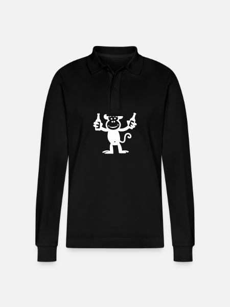 Monkey Party Bottle - Stanley/Stella Organic Unisex Long-Sleeved Polo Shirt Prepster - black