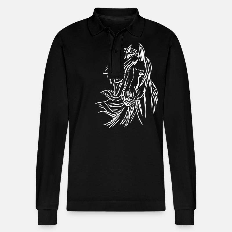 Horse - head vector - Stanley/Stella Organic Unisex Long-Sleeved Polo Shirt Prepster - black
