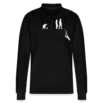 Evolution Apnoe Tauchen - Stanley/Stella Unisex Bio-Langarm-Poloshirt Prepster - Schwarz - Vorne - Anna (173cm) & Nico (186cm)