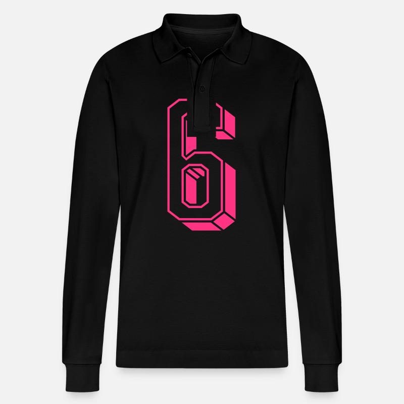 Zahl Sechs - Nummer 6 pink Mädchen Trikotnummer - Stanley/Stella Unisex Bio-Langarm-Poloshirt Prepster - Schwarz
