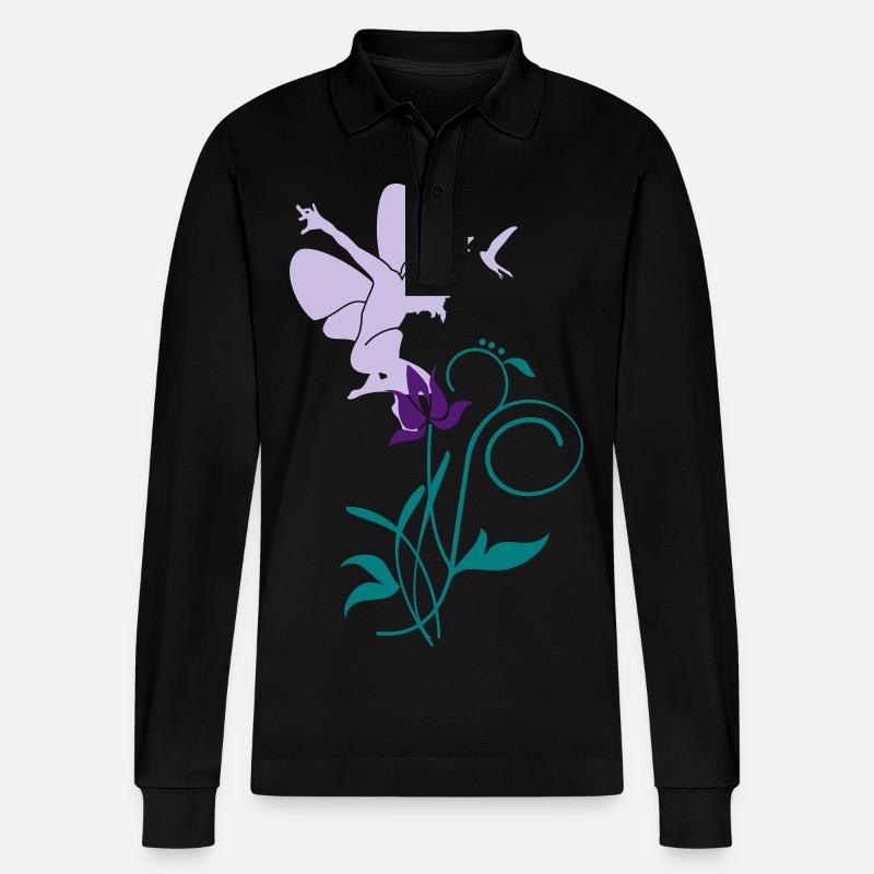 Orchidee / orchid (2c) - Stanley/Stella Unisex Bio-Langarm-Poloshirt Prepster - Schwarz