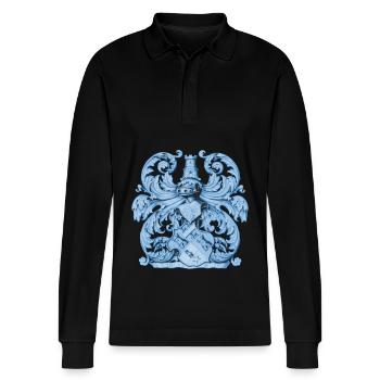 Medieval heraldry coat of arms with knight armor - Stanley/Stella Organic Unisex Long-Sleeved Polo Shirt Prepster - black - Front - Anna (173cm) & Nico (186cm)