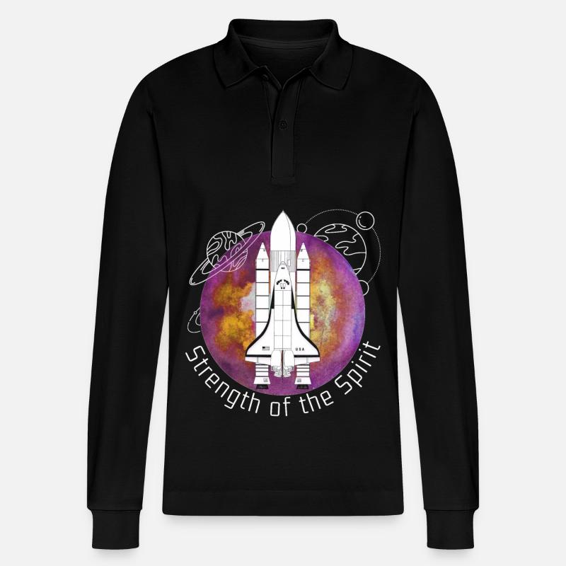 Space, Space shuttle, Planets - Stanley/Stella Organic Unisex Long-Sleeved Polo Shirt Prepster - black