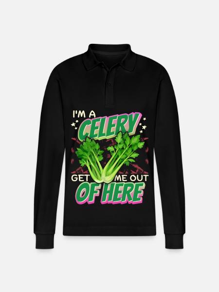 Celery, funny saying I'm-A-Celery - Stanley/Stella Organic Unisex Long-Sleeved Polo Shirt Prepster - black