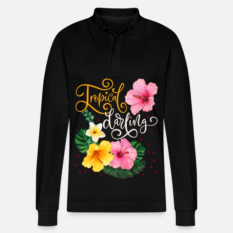 Fleurs tropicales, Tropical Darling, Calligraphie - Polo à manches longues bio PREPSTER Stanley/Stella Unisexe - noir