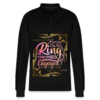Engagement, engaged funny saying engagement ring - Stanley/Stella Organic Unisex Long-Sleeved Polo Shirt Prepster - black - Front - Anna (173cm) & Nico (186cm)
