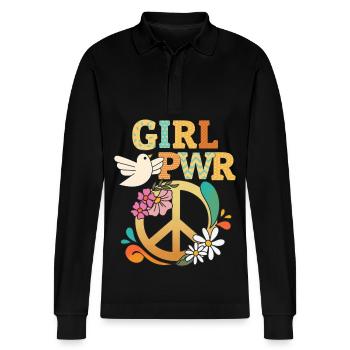 Girl Power, symbole de paix signe de paix Grl-PWR - Polo à manches longues bio PREPSTER Stanley/Stella Unisexe - noir - Devant - Anna (173cm) & Nico (186cm)