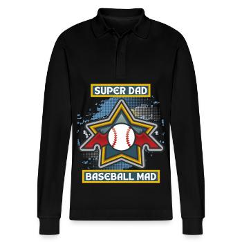 Baseball Dad, drôle de dicton, logo de baseball - Polo à manches longues bio PREPSTER Stanley/Stella Unisexe - noir - Devant - Anna (173cm) & Nico (186cm)