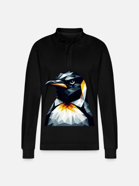 Geometric Penguin Polygon Math Art - Stanley/Stella Organic Unisex Long-Sleeved Polo Shirt Prepster - black