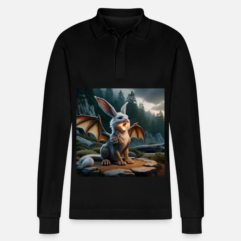 Feuerspeiender Hase Drache #20 - Stanley/Stella Unisex Bio-Langarm-Poloshirt Prepster - Schwarz
