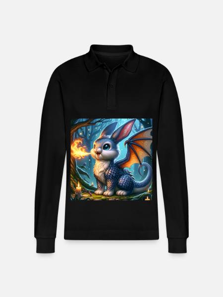 Fire Breathing Bunny Dragon #02 - Stanley/Stella Organic Unisex Long-Sleeved Polo Shirt Prepster - black