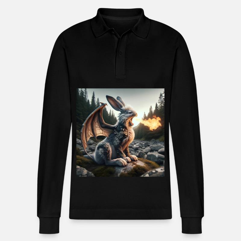 Feuerspeiender Hase Drache #25 - Stanley/Stella Unisex Bio-Langarm-Poloshirt Prepster - Schwarz