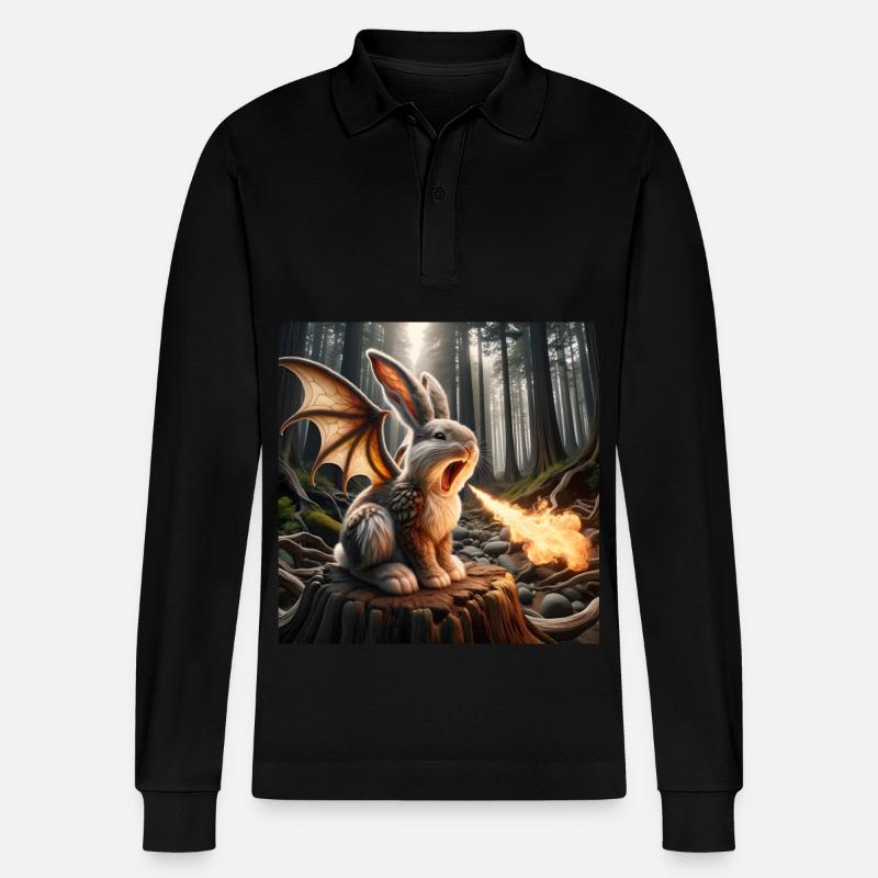 Feuerspeiender Hase Drache #23 - Stanley/Stella Unisex Bio-Langarm-Poloshirt Prepster - Schwarz