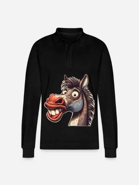 Horse - Stanley/Stella Organic Unisex Long-Sleeved Polo Shirt Prepster - black