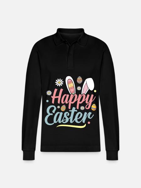 Happy Easter - Stanley/Stella Unisex Bio-Langarm-Poloshirt Prepster - Schwarz