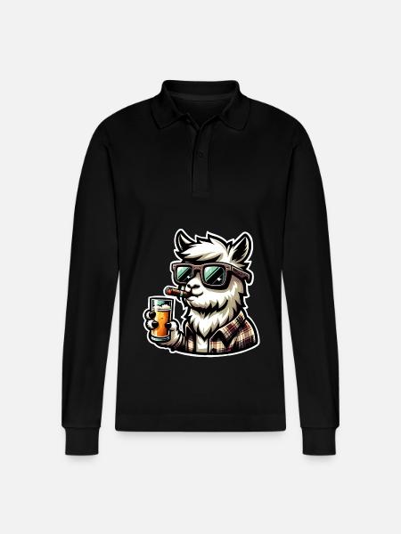 Alpaka Bier - Stanley/Stella Unisex Bio-Langarm-Poloshirt Prepster - Schwarz