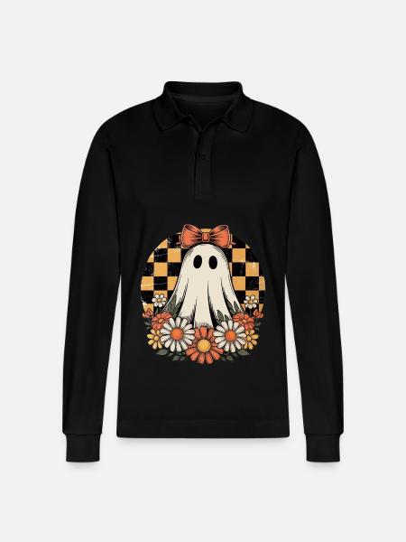 Ghost Halloween - Stanley/Stella Organic Unisex Long-Sleeved Polo Shirt Prepster - black