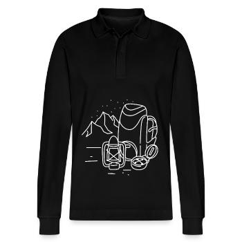 Hiking Mountains - Stanley/Stella Organic Unisex Long-Sleeved Polo Shirt Prepster - black - Front - Anna (173cm) & Nico (186cm)