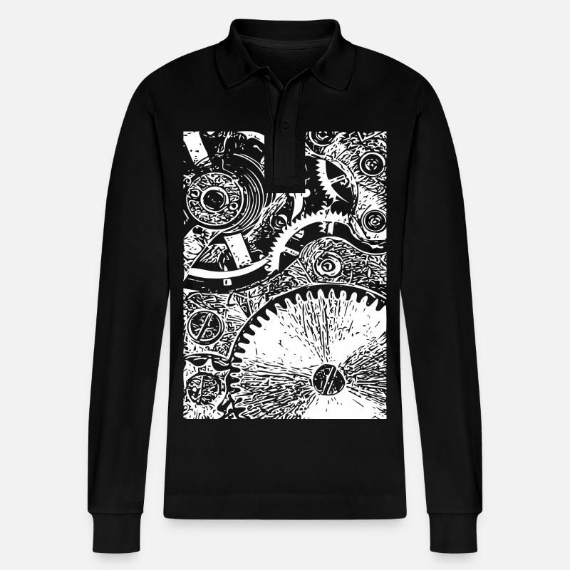 Zahnrad Clockwork Muster - Stanley/Stella Unisex Bio-Langarm-Poloshirt Prepster - Schwarz