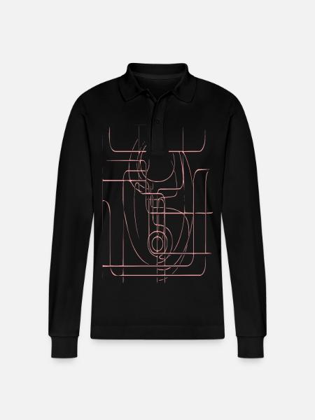 Rosa Linienfigur Abstrakte Kontur - Stanley/Stella Unisex Bio-Langarm-Poloshirt Prepster - Schwarz