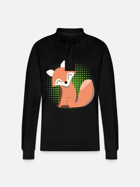 Smiling fox in halftone - Stanley/Stella Organic Unisex Long-Sleeved Polo Shirt Prepster - black