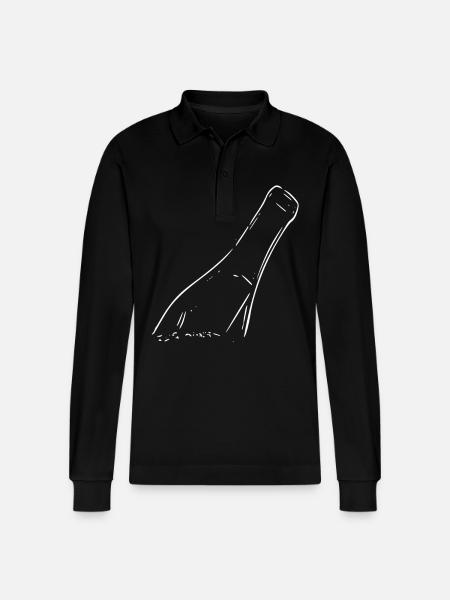 Weinflasche Strichzeichnung - Stanley/Stella Unisex Bio-Langarm-Poloshirt Prepster - Schwarz