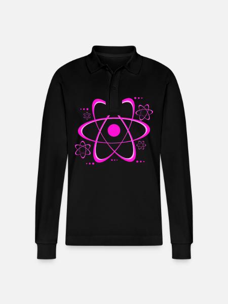 Pink Atom Symbol Print - Stanley/Stella Organic Unisex Long-Sleeved Polo Shirt Prepster - black