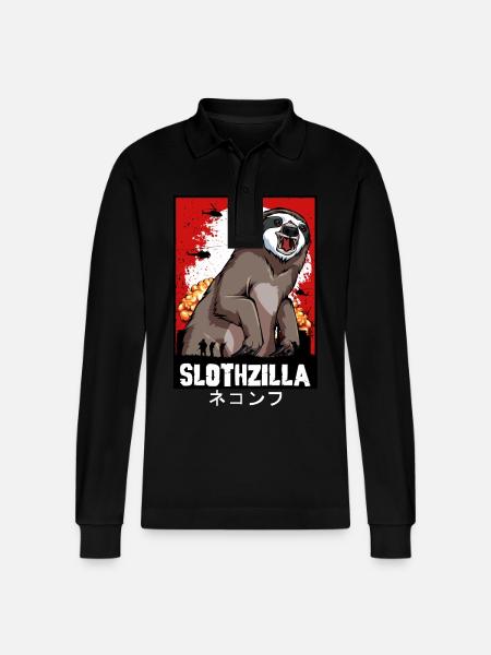 Slothzilla Feuersturm - Stanley/Stella Unisex Bio-Langarm-Poloshirt Prepster - Schwarz