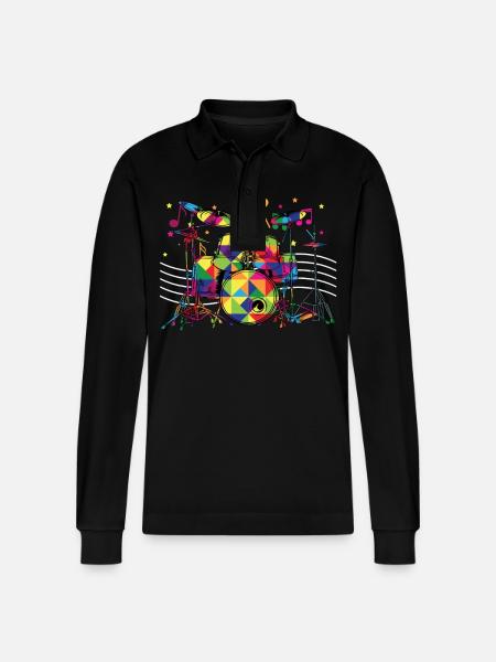 Kaleidoscope Drums - Stanley/Stella Organic Unisex Long-Sleeved Polo Shirt Prepster - black