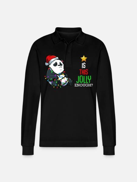 Panda mit Lichterkette Weihnacht - Stanley/Stella Unisex Bio-Langarm-Poloshirt Prepster - Schwarz