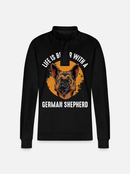Life Is Better With German Shepherd - Stanley/Stella Organic Unisex Long-Sleeved Polo Shirt Prepster - black