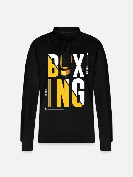 Boxing Typography with Glove Graphics - Stanley/Stella Organic Unisex Long-Sleeved Polo Shirt Prepster - black