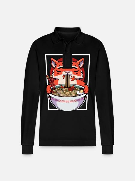 Kawaii Panda Ramen Bowl - Stanley/Stella Unisex Bio-Langarm-Poloshirt Prepster - Schwarz