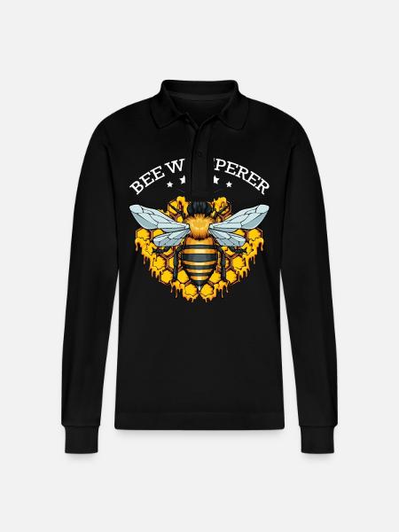 Bee Whisperer with Honeycombs - Stanley/Stella Organic Unisex Long-Sleeved Polo Shirt Prepster - black