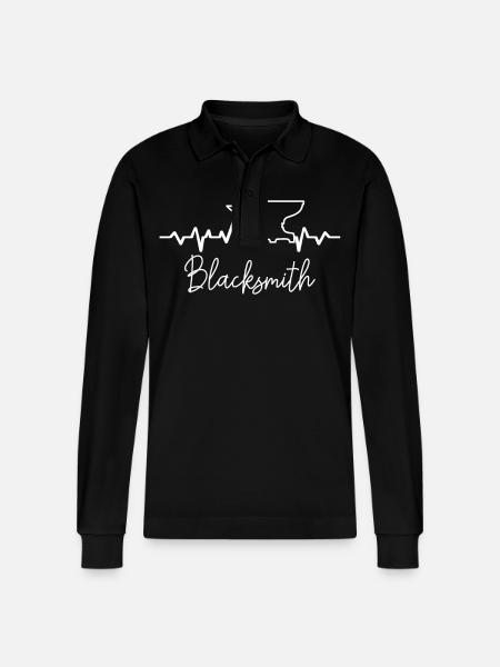 Blacksmithing Heartbeat - Stanley/Stella Organic Unisex Long-Sleeved Polo Shirt Prepster - black