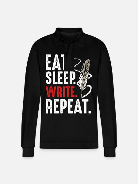 Eat Sleep Write Repeat Writing Motivation - Stanley/Stella Organic Unisex Long-Sleeved Polo Shirt Prepster - black