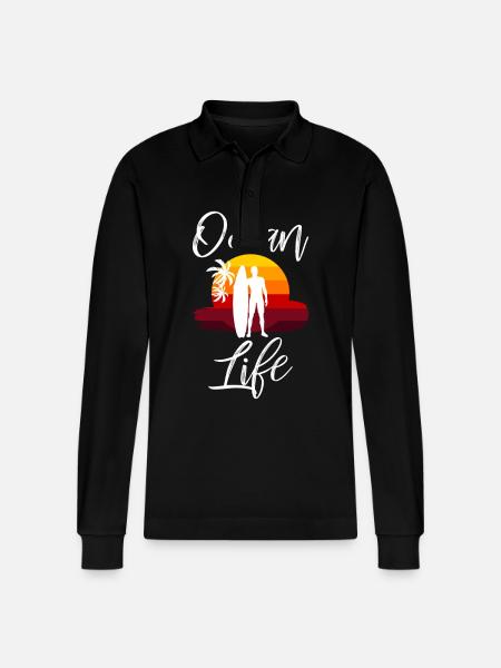 Surfeur Ocean Life Coucher - Polo à manches longues bio PREPSTER Stanley/Stella Unisexe - noir