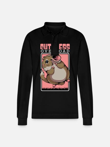 Cute Mouse Abundance Chinchilla - Stanley/Stella Organic Unisex Long-Sleeved Polo Shirt Prepster - black