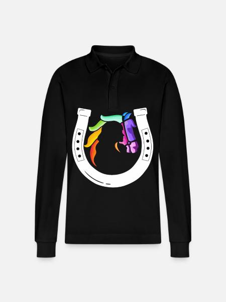 Rainbow Receiver Horseshoe - Stanley/Stella Organic Unisex Long-Sleeved Polo Shirt Prepster - black
