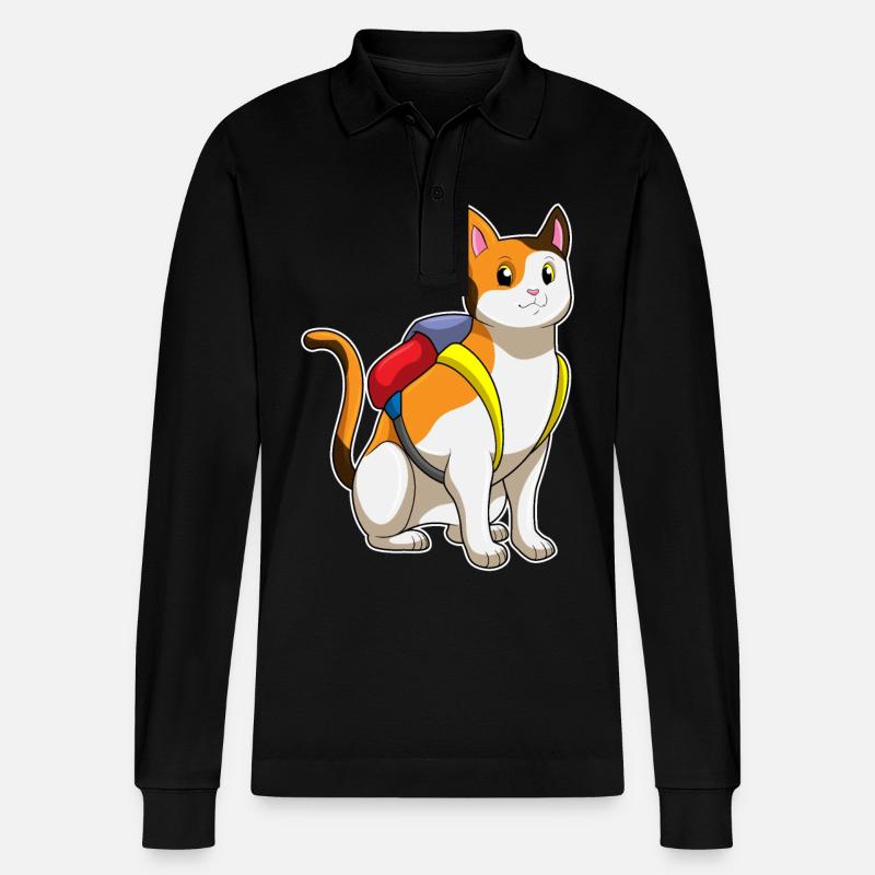 Chat avec cartable - Polo à manches longues bio PREPSTER Stanley/Stella Unisexe - noir