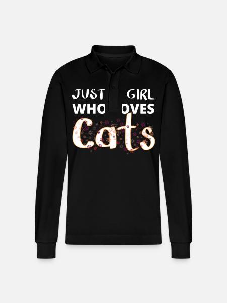 Cat Lover Girl - Stanley/Stella Organic Unisex Long-Sleeved Polo Shirt Prepster - black